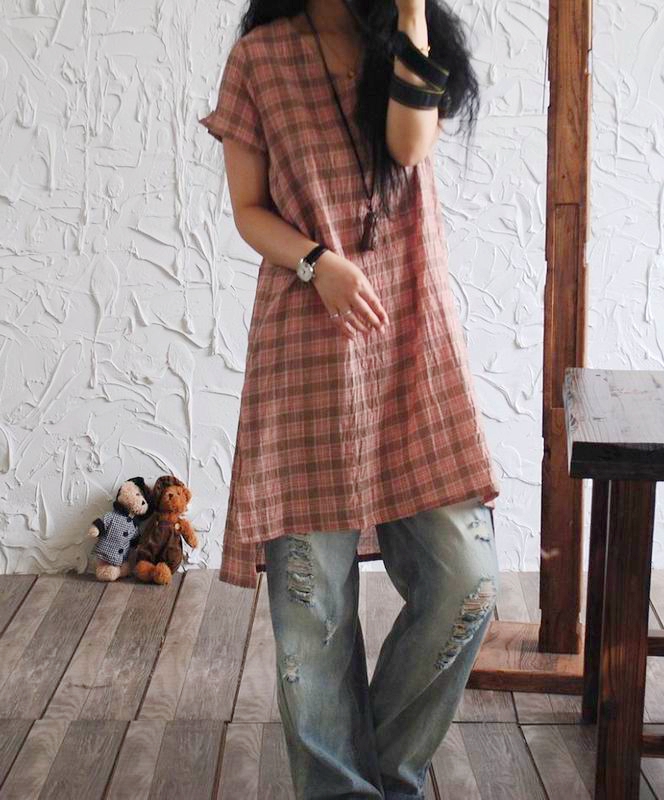 Original-Pleated-Cotton-Linen-Dress-Loose-Vestidos-2018-Short-Sleeve-Women-Casual-Plaid-Dresses-V-ne-32678097929