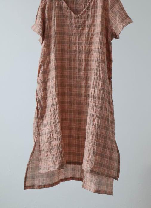 Original-Pleated-Cotton-Linen-Dress-Loose-Vestidos-2018-Short-Sleeve-Women-Casual-Plaid-Dresses-V-ne-32678097929