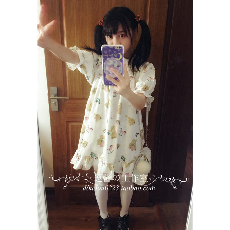 Original-design-Japanese-soft-sister-Trojan-Bear--playful-retro-vintage-dress-Cute-Peter-Pan-collar--32467153028