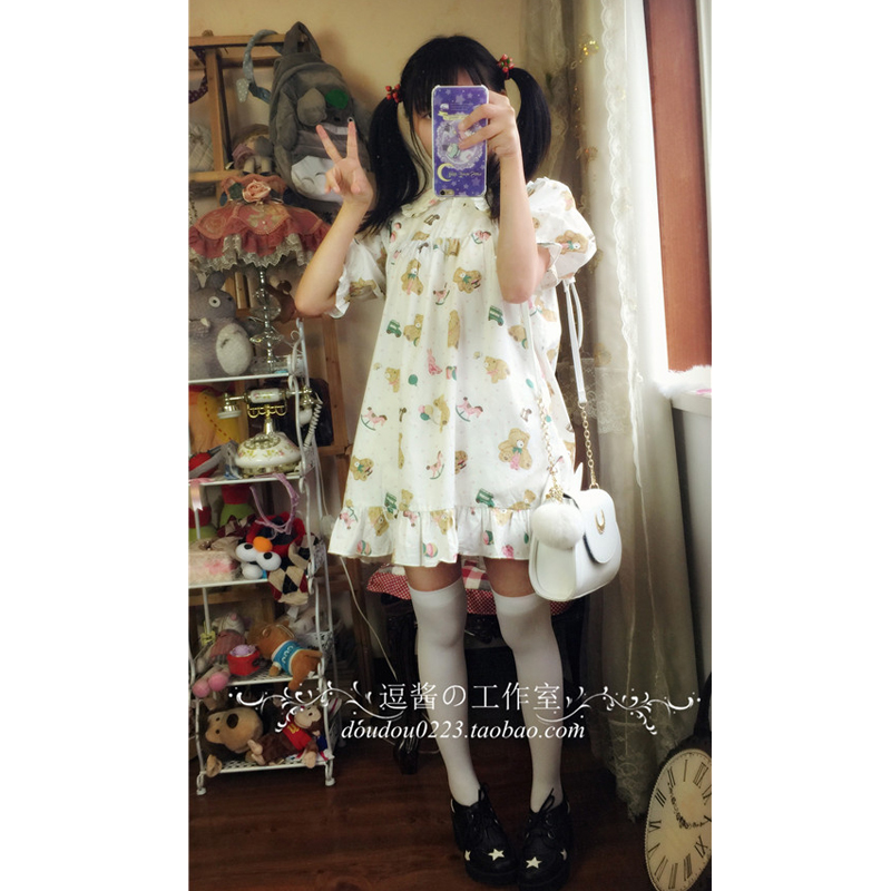 Original-design-Japanese-soft-sister-Trojan-Bear--playful-retro-vintage-dress-Cute-Peter-Pan-collar--32467153028