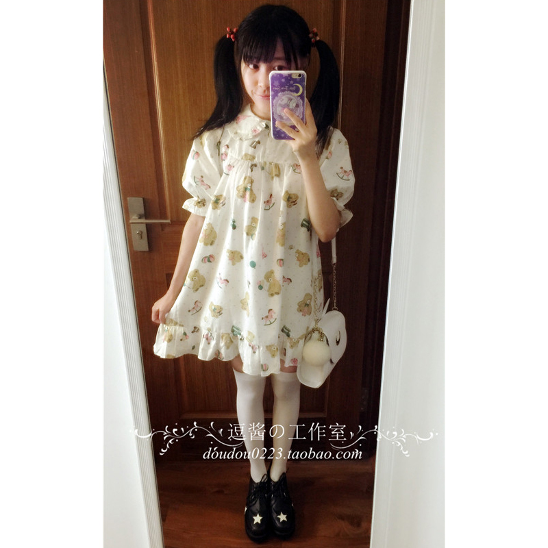 Original-design-Japanese-soft-sister-Trojan-Bear--playful-retro-vintage-dress-Cute-Peter-Pan-collar--32467153028