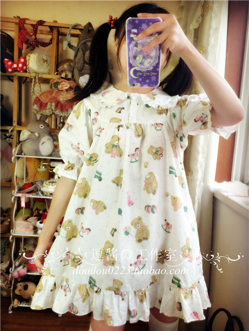 Original-design-Japanese-soft-sister-Trojan-Bear--playful-retro-vintage-dress-Cute-Peter-Pan-collar--32467153028