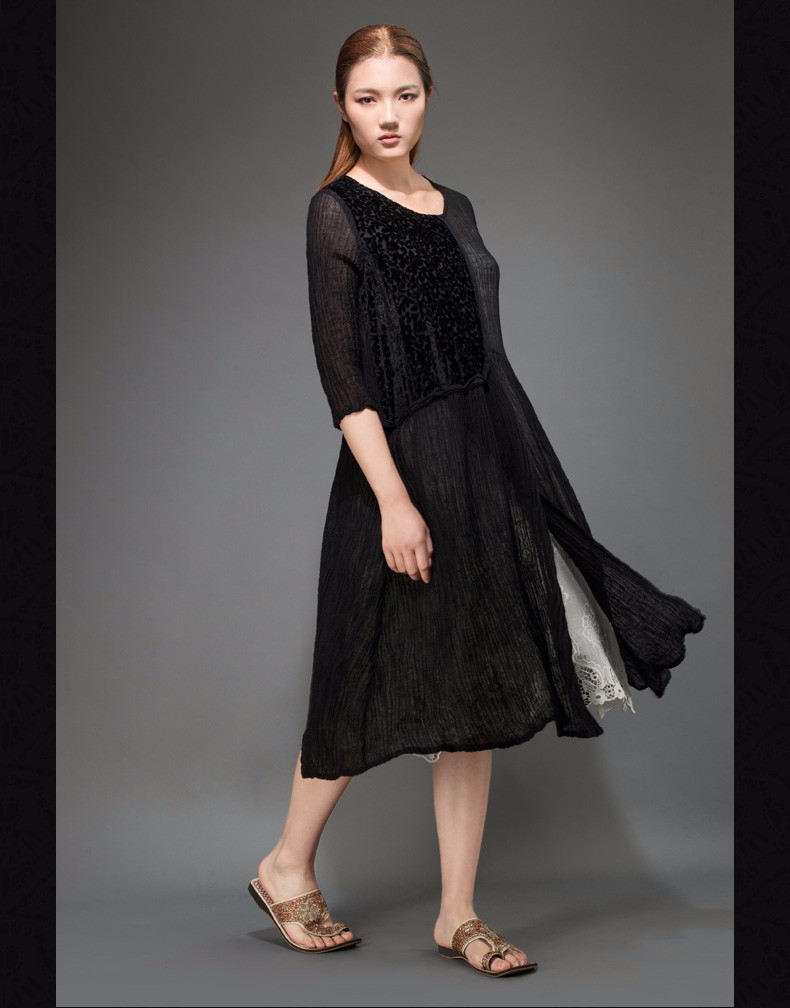 Outline-Designer-Women-Long-Linen-Dress-in-Black-Bohemian-Plus-Size-Loose-Dress-in-Original-O-Neck-C-32398189920