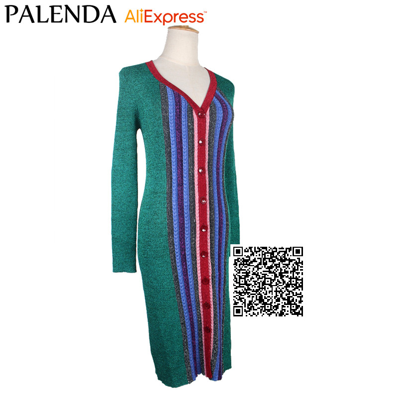 Palenda-2016-autumn-sweater-knit-dress-striped-green-wide-fit-v-neck-fashion-women-female-thick-32728583765