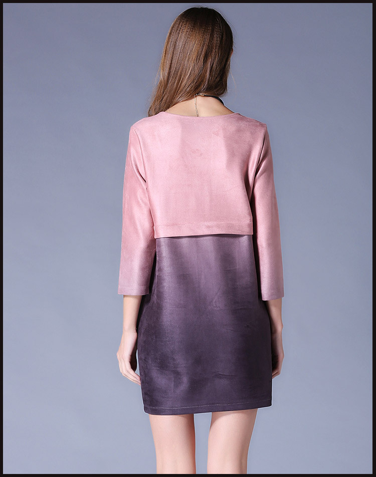 Pink-Purple-Two-Tone-Pieced-Three-Quarter-Sleeve-Imitation-Suede-Dress-Plus-Size-Women-Clothing-3xl-32735609591