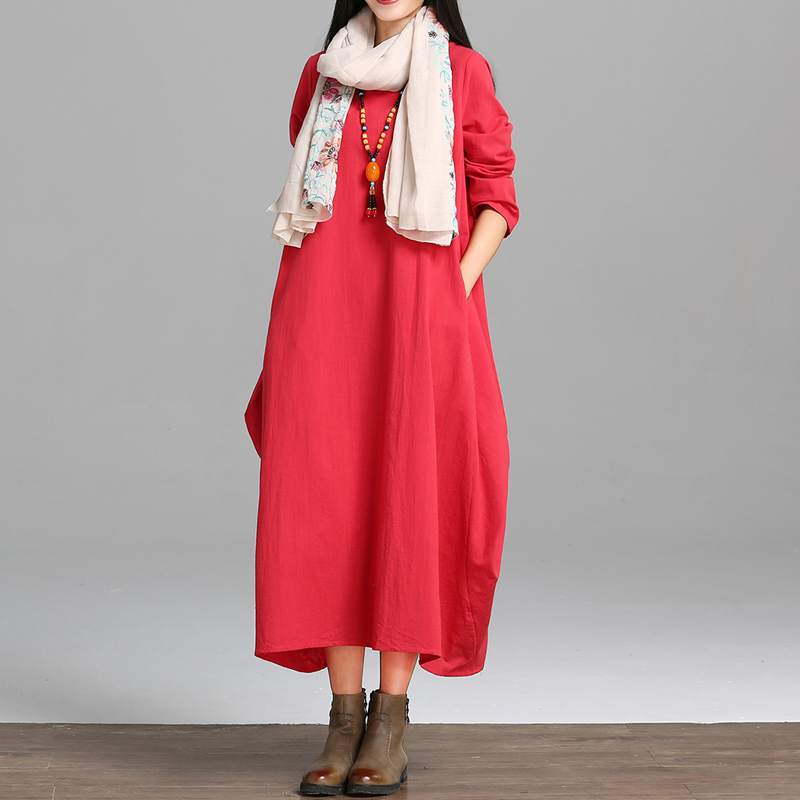 Plus-Size-Autumn-Winter-Dresses-2016-New-Fashion-Women-Casual-Solid-color-long-sleeved-double-Cotton-32733995519