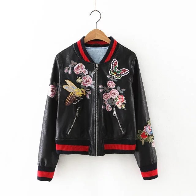 Plus-size-2017-autumn-women-street-black-embroidery-flower-printing-pu-leather-baseball-jacket-long--32706622119