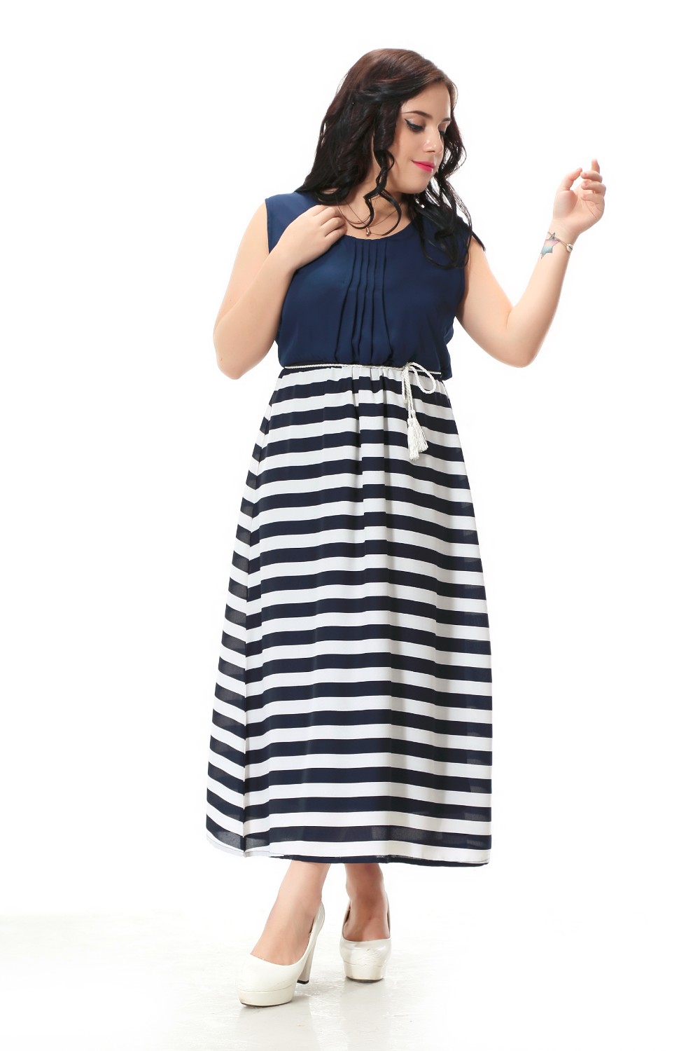 Plus-size-chiffon-dress-with-bohemian-stripe-style-Cute-maxi-party-dress-with-sashes-decoration--Blu-32698988763