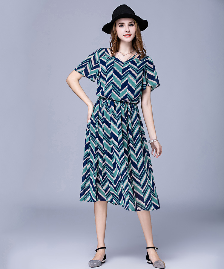 Plus-size-women-stripe-Dresses-for-fat-summer-new-small-V-neck-chiffon-dress-short-sleeve-pleated--c-32750305931