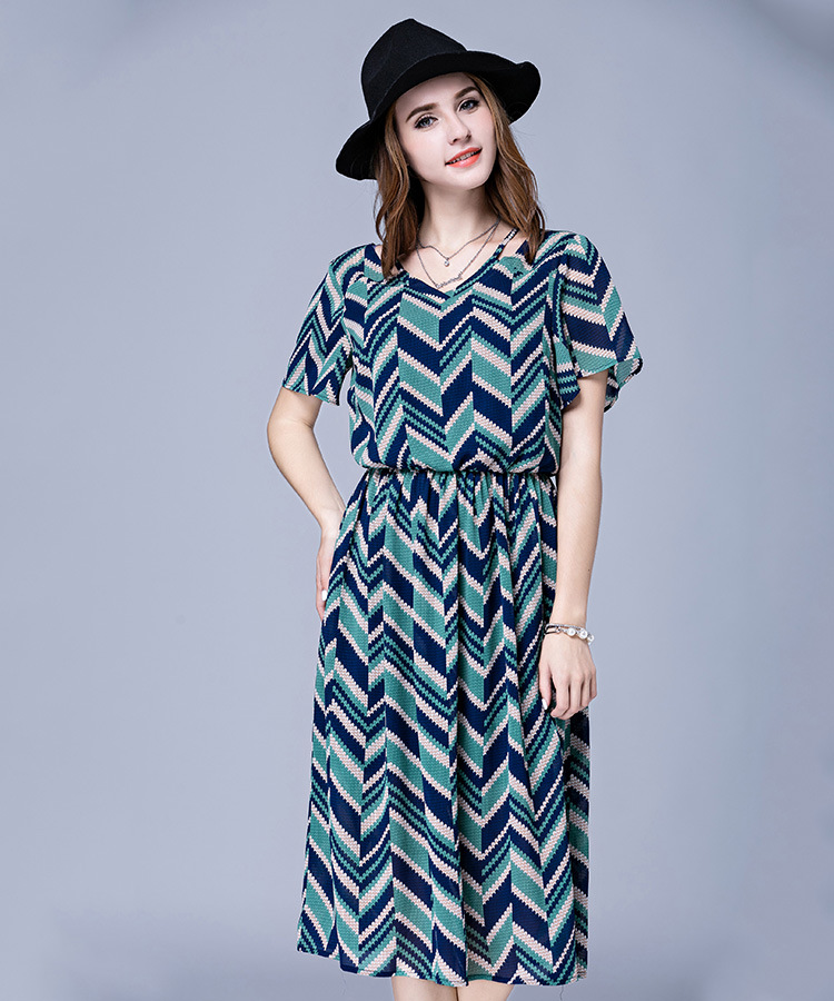 Plus-size-women-stripe-Dresses-for-fat-summer-new-small-V-neck-chiffon-dress-short-sleeve-pleated--c-32750305931