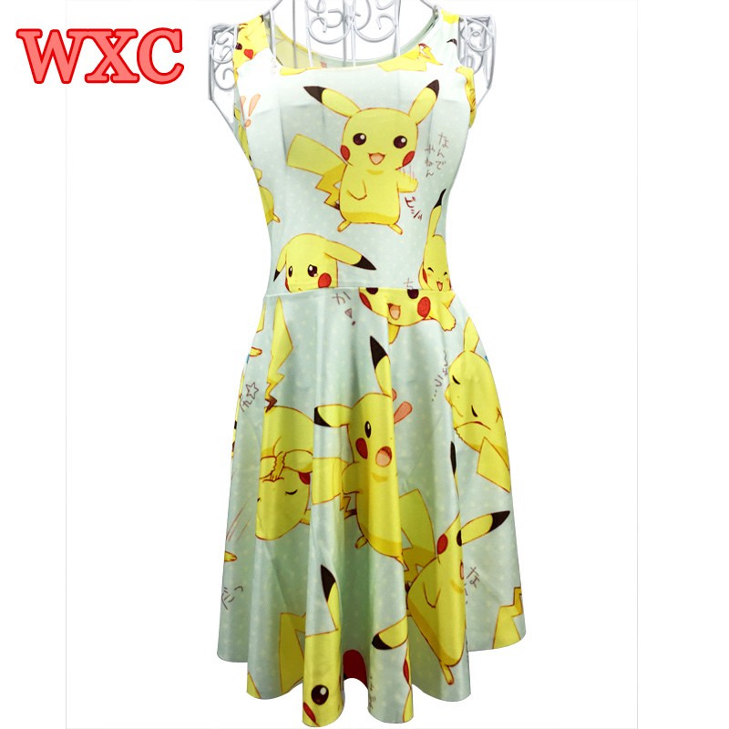 Pokemon-A-Line-Dress-Pikachu-Girls-Sweet-Kawaii-Dresses-Anime-Yellow-Cartoon-Casaul-Summer-Skater-Dr-32698409144