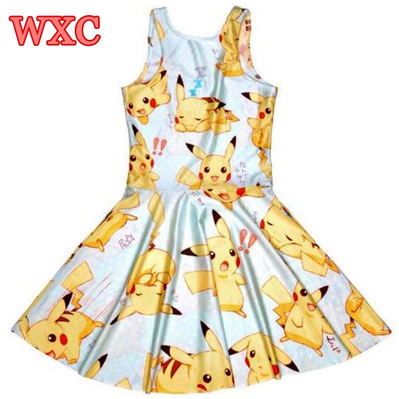 Pokemon-A-Line-Dress-Pikachu-Girls-Sweet-Kawaii-Dresses-Anime-Yellow-Cartoon-Casaul-Summer-Skater-Dr-32698409144