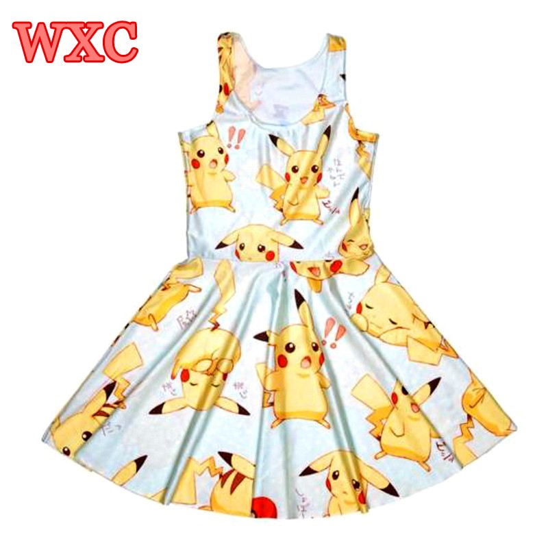 Pokemon-A-Line-Dress-Pikachu-Girls-Sweet-Kawaii-Dresses-Anime-Yellow-Cartoon-Casaul-Summer-Skater-Dr-32698409144