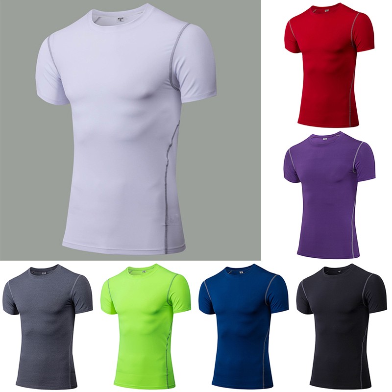 Pro-Solid-Colors-T-shirts-Men-Compression-Shirt-Short-Sleeve-Bodybuilding-Stretch-Quick-Dry-Keep-Fit-32781056589