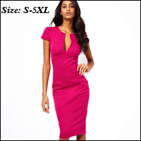 Professional-Women-Casual-Work-Office-Business-Bodycon-Pencil-Dress-Short-Sleeve-PU-Patchwork-Split--32794886084