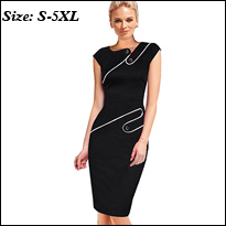 Professional-Women-Casual-Work-Office-Business-Bodycon-Pencil-Dress-Short-Sleeve-PU-Patchwork-Split--32794886084