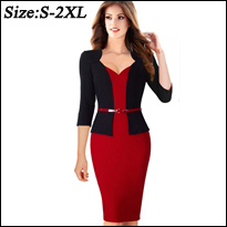 Professional-Women-Casual-Work-Office-Business-Bodycon-Pencil-Dress-Short-Sleeve-PU-Patchwork-Split--32794886084