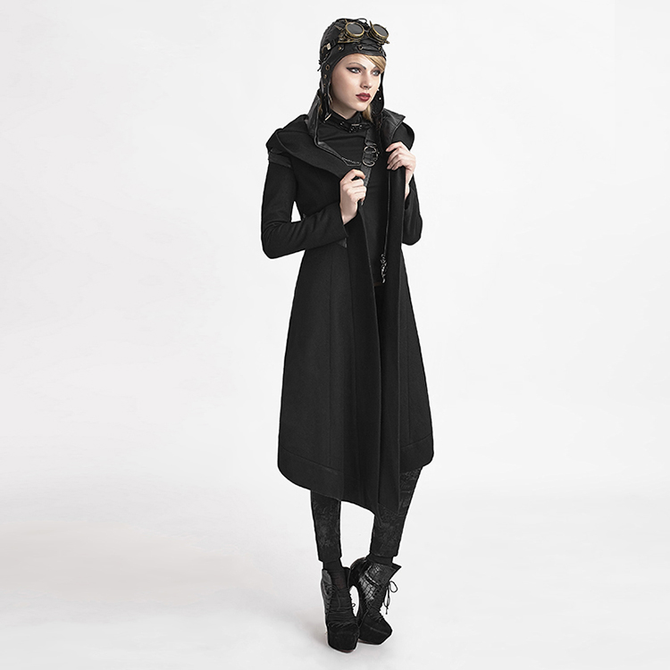 Punk-Rave-Women-Hooded-Coat-Black-Goth-Cosplay-Cyber-Steampunk-Witch-Long-Jacket-Y611-S-M-L-32633003158