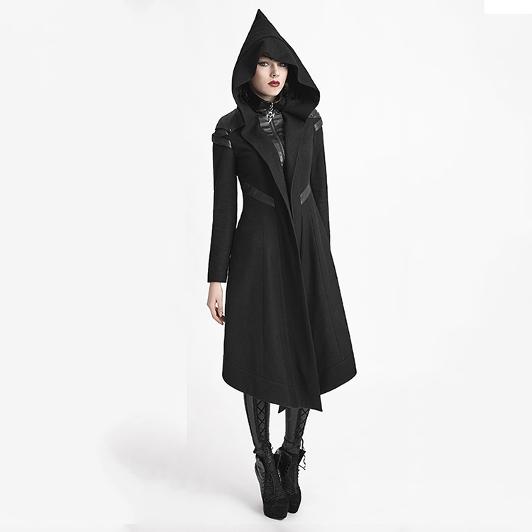 Punk-Rave-Women-Hooded-Coat-Black-Goth-Cosplay-Cyber-Steampunk-Witch-Long-Jacket-Y611-S-M-L-32633003158