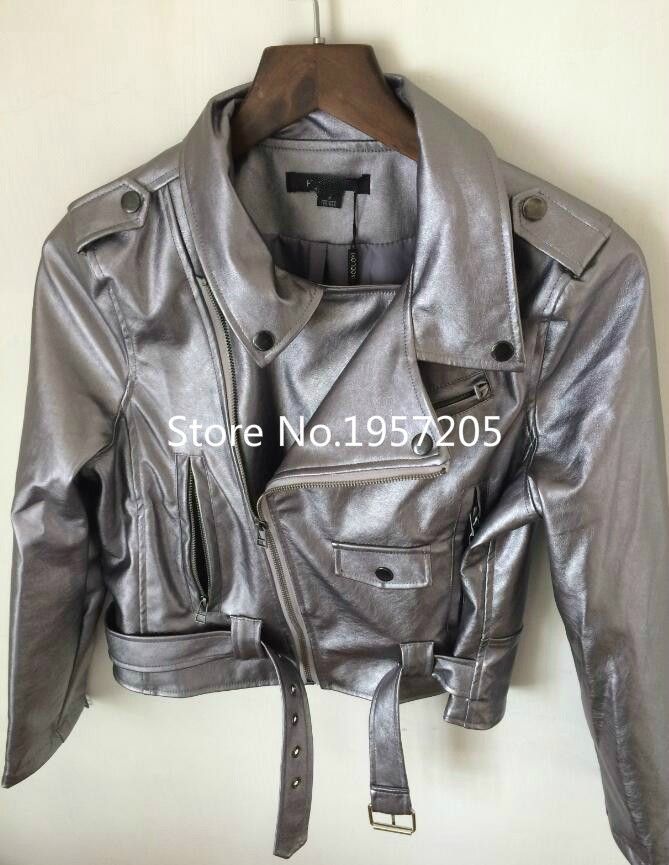 Punk-Style-Ladies-Slim-Fit--Self-Belt-PU-Leather-Jacket-Epaulet-Shoulder-Quality-Silver-Motorcycle-C-32685044512