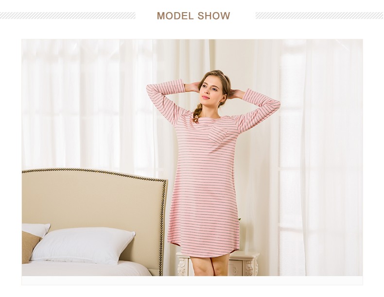 Qianxiu-Brand-Knee-Length-Nightgown-Spring-Autumn-Stripes-Night-dress-Three-Color-95-Sleepwear-32703103347