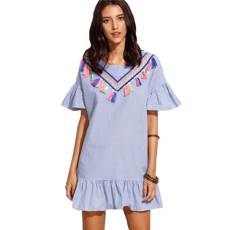 ROMWE-Ladies-Summer-Vintage-Shift-Dresses-Women-Blue-Vertical-Striped-Drop-Waist-Ruffle-Dress-With-E-32707269543