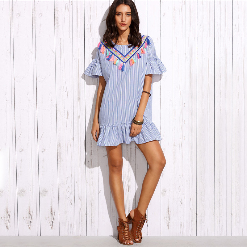 ROMWE-Ladies-Summer-Vintage-Shift-Dresses-Women-Blue-Vertical-Striped-Drop-Waist-Ruffle-Dress-With-E-32707269543
