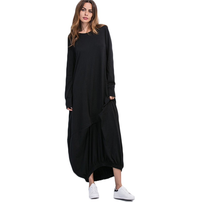 ROMWE-Maxi-Dresses-for-Women-2017-Womens-Clothing-Black-T-shirt-Dress-Round-Neck-Long-Sleeve-Elastic-32785408838