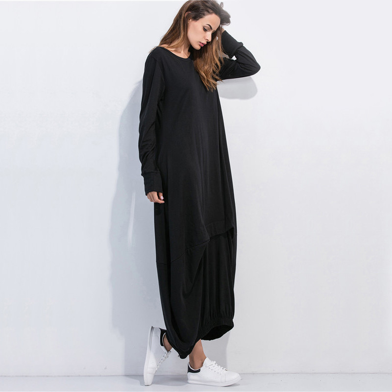 ROMWE-Maxi-Dresses-for-Women-2017-Womens-Clothing-Black-T-shirt-Dress-Round-Neck-Long-Sleeve-Elastic-32785408838