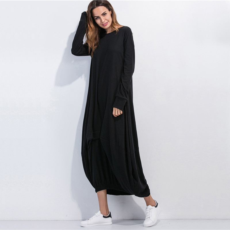 ROMWE-Maxi-Dresses-for-Women-2017-Womens-Clothing-Black-T-shirt-Dress-Round-Neck-Long-Sleeve-Elastic-32785408838