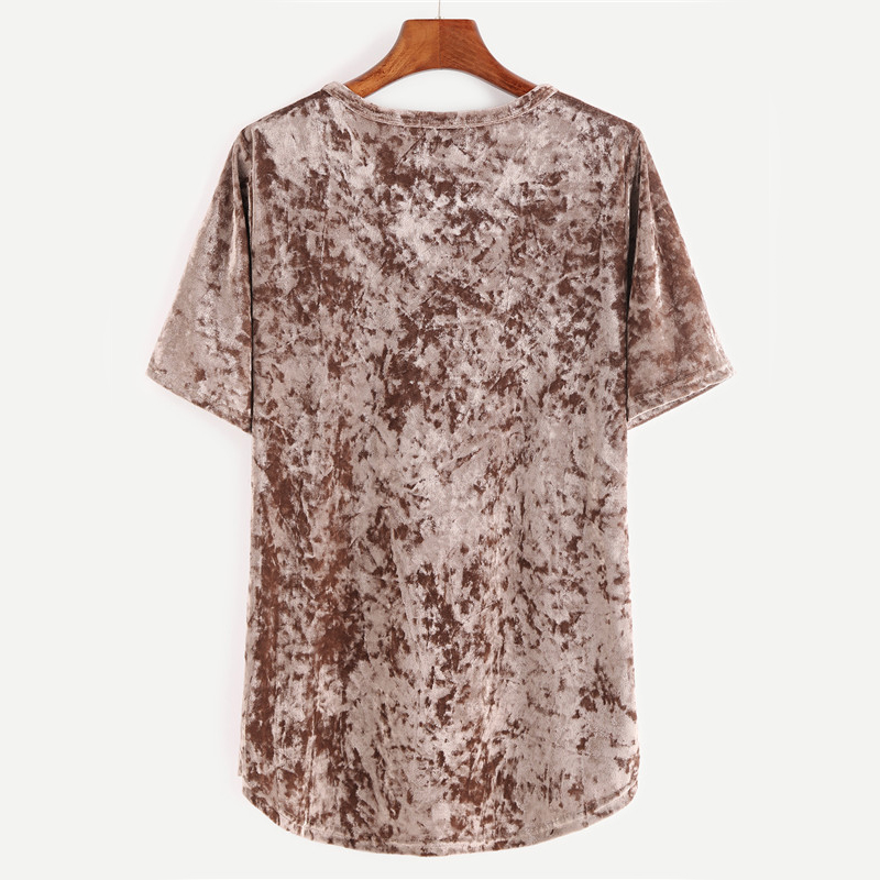 ROMWE-Women39s-T-shirts-Slim-Women-Clothes-2017-Clothing-Women-Khaki-Round-Neck-Short-Sleeve-High-Lo-32789494898