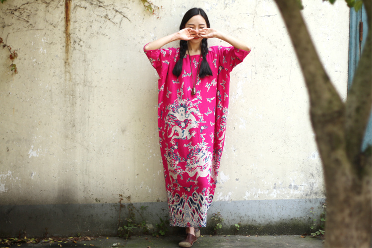 Red-Blue-Printed-Plus-size-Women-Long-Dress-Chinese-style-Oversized-Loose-Dress-Robe-Femme-Brand-Lin-32646708939