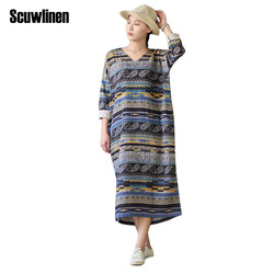 SCUWLINEN-2018-Spring-Autumn-Dress-100-Cotton-Women-Dress-Vestidos-Loose-Fleece-Thickening-Turtlenec-32747183200