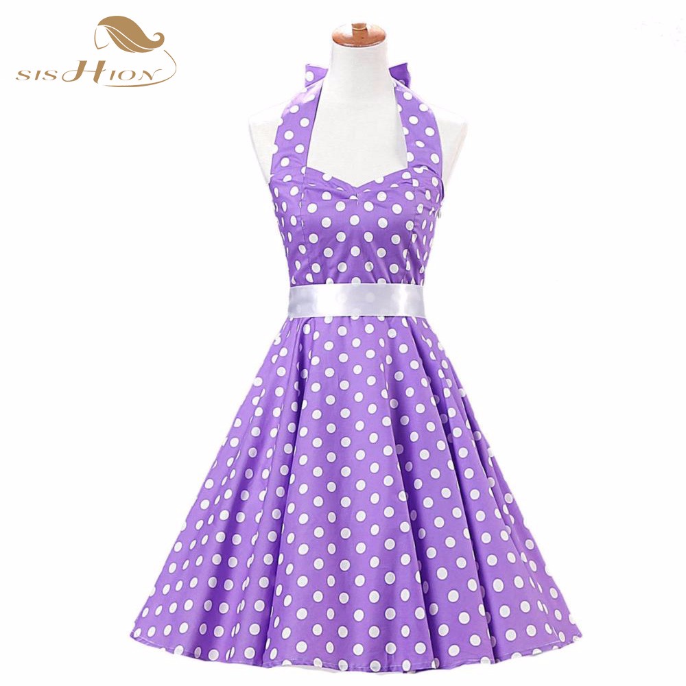 SISHION-100-Cotton-Summer-50s-60s-Retro-Vintage-Dresses-XXL-Plus-Size-Polka-Dots-Lilac-Purple-Black--32611586437