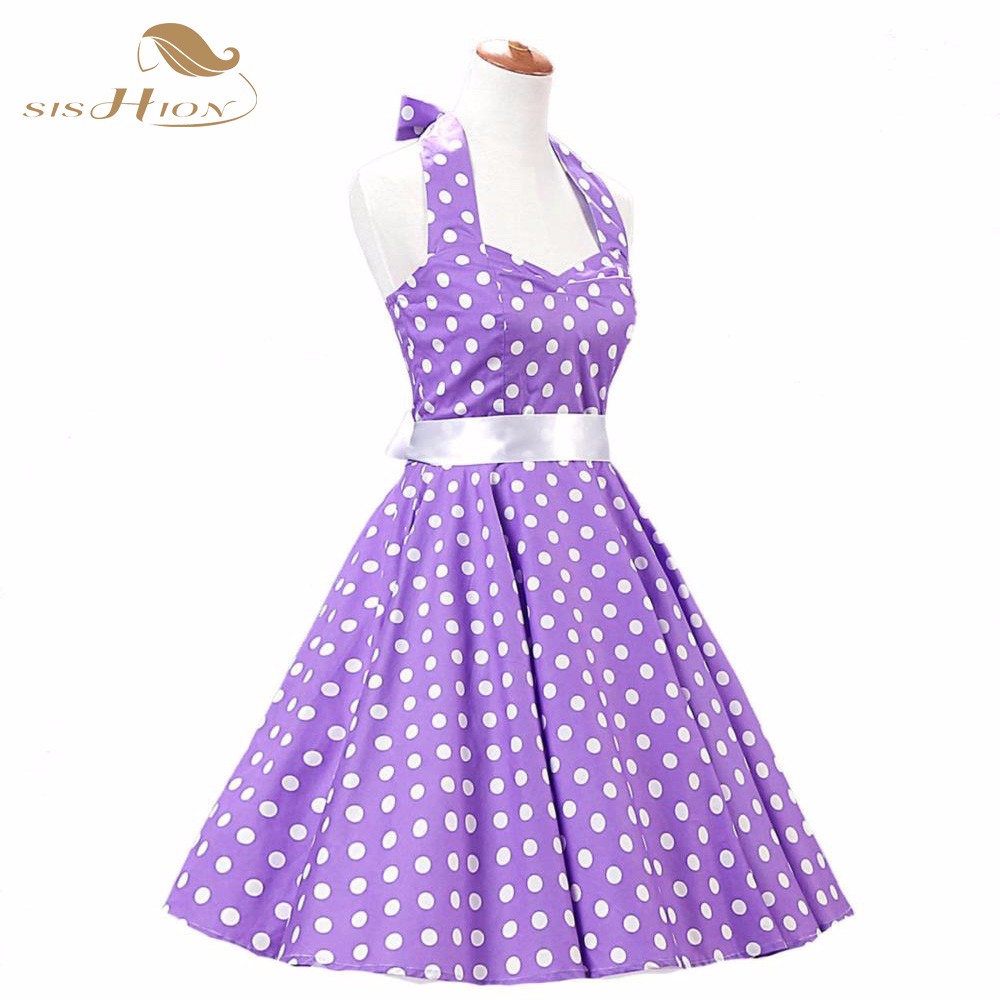 SISHION-100-Cotton-Summer-50s-60s-Retro-Vintage-Dresses-XXL-Plus-Size-Polka-Dots-Lilac-Purple-Black--32611586437