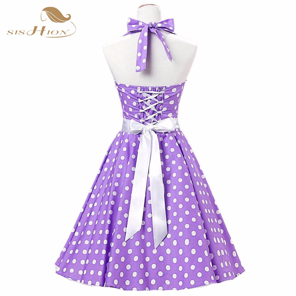 SISHION-100-Cotton-Summer-50s-60s-Retro-Vintage-Dresses-XXL-Plus-Size-Polka-Dots-Lilac-Purple-Black--32611586437