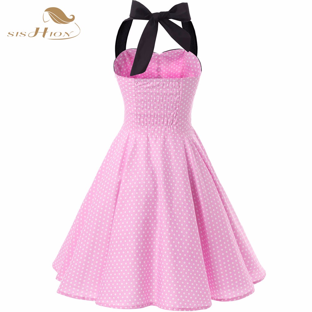 SISHION-Halter-Pink-Dress-Plus-Size-Women-Summer-Dresses-Short-Rockabilly-Swing-Retro-Vintage-Dress--32467125874