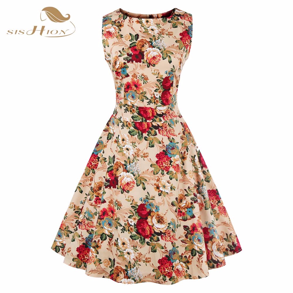 SISHION-Print-Floral-Dress-Women-Ladies-Plus-Size-Flower-Pattern-Rockabilly-50s-Vintage-Dresses-Club-32687762869