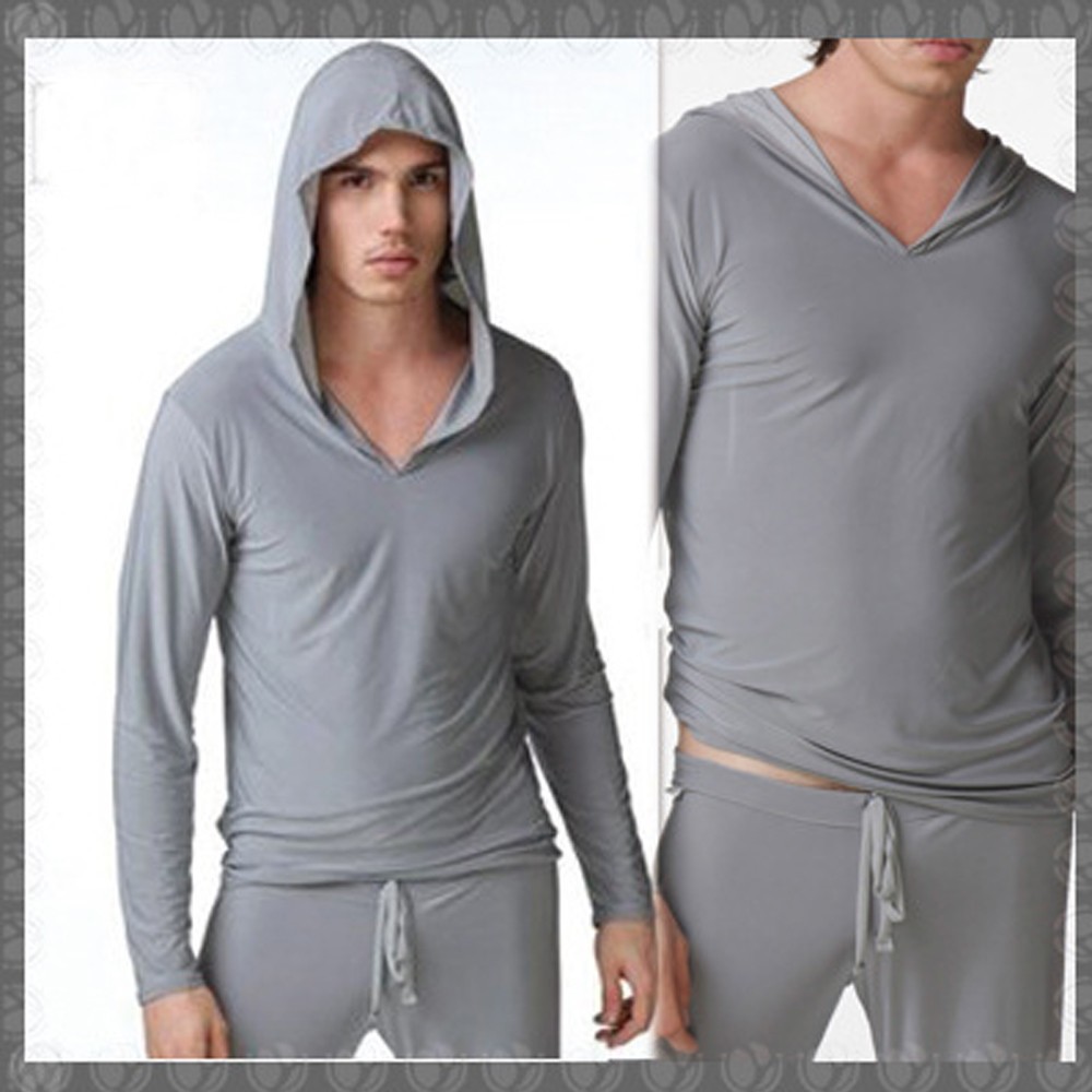 Sexy-Men-Smooth-Breathable-Pajamas-Sleepwear-Male-Robe-Masculino-Shirt-Casual-Wear-Hooded-Silky-Poly-32444442794