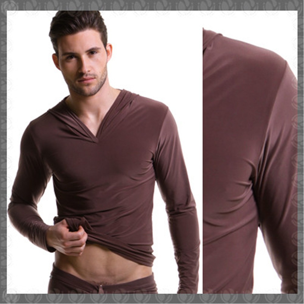 Sexy-Men-Smooth-Breathable-Pajamas-Sleepwear-Male-Robe-Masculino-Shirt-Casual-Wear-Hooded-Silky-Poly-32444442794