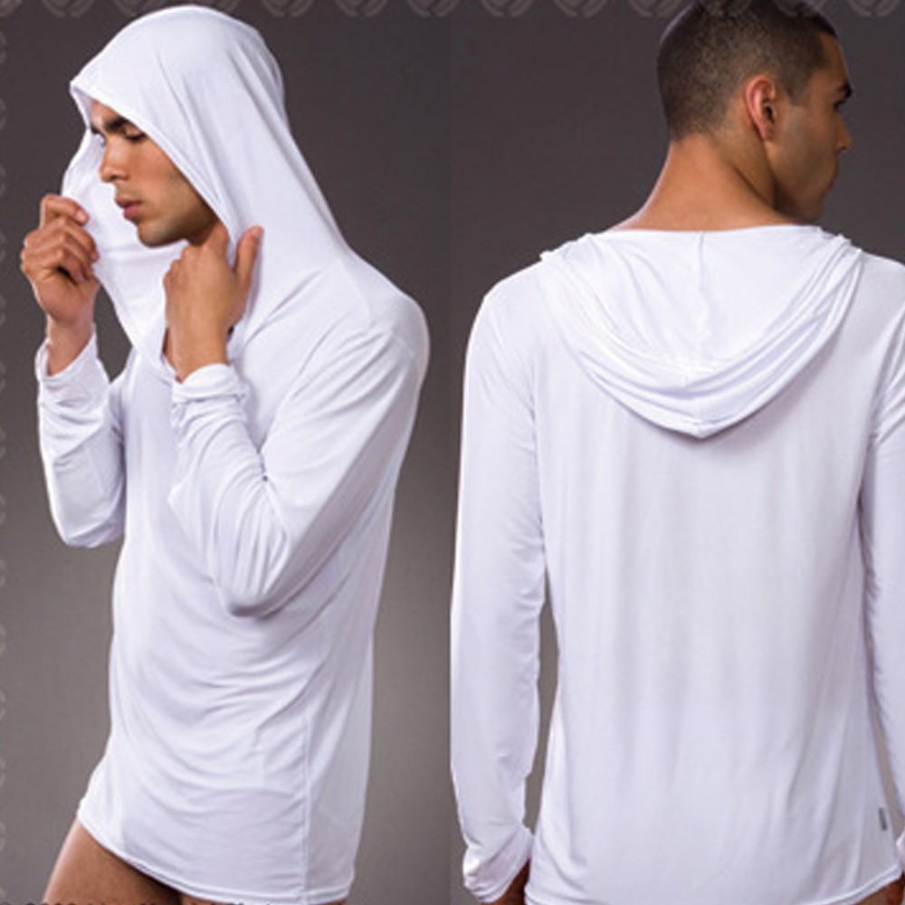 Sexy-Men-Smooth-Breathable-Pajamas-Sleepwear-Male-Robe-Masculino-Shirt-Casual-Wear-Hooded-Silky-Poly-32444442794