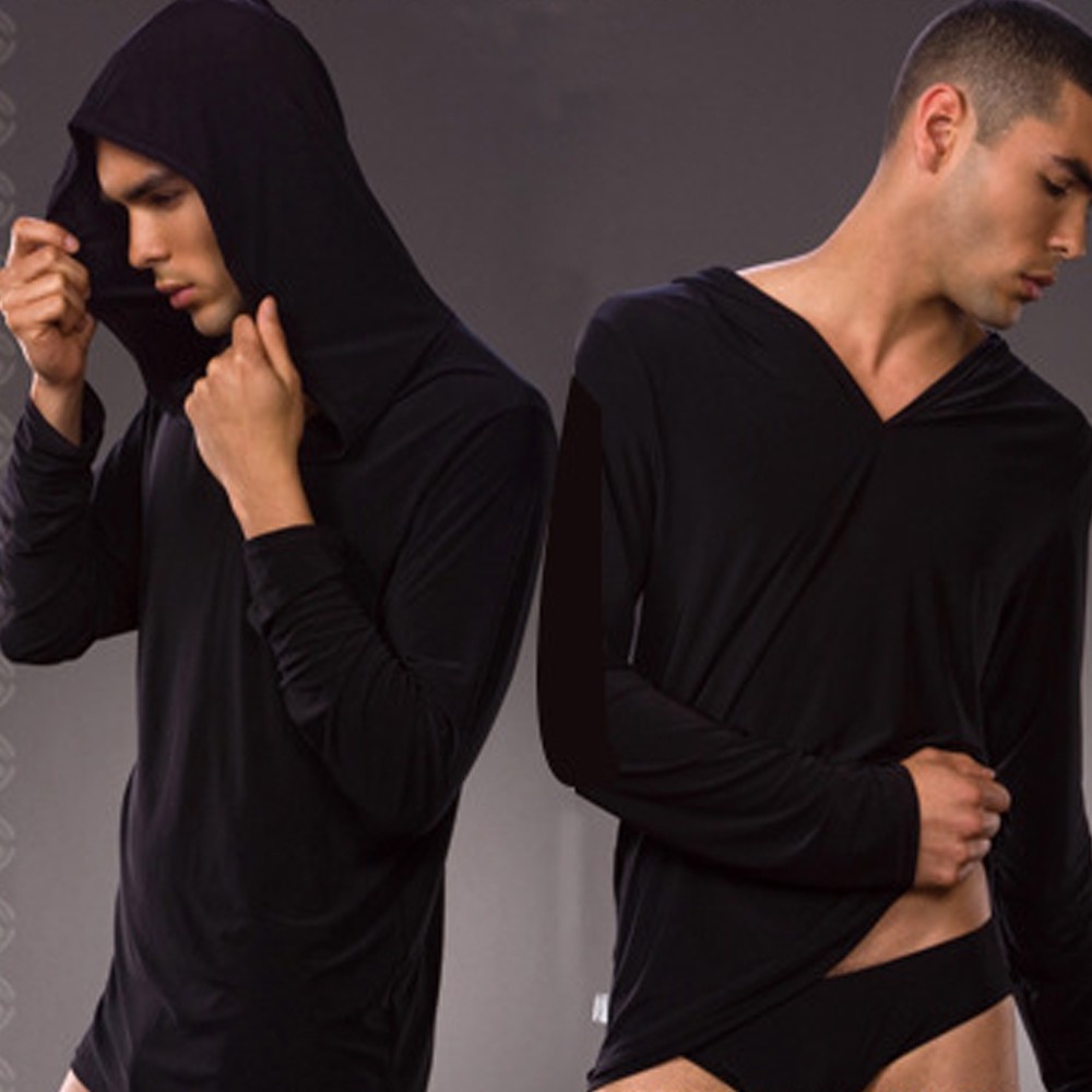 Sexy-Men-Smooth-Breathable-Pajamas-Sleepwear-Male-Robe-Masculino-Shirt-Casual-Wear-Hooded-Silky-Poly-32444442794