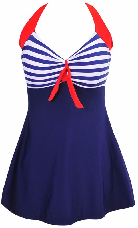 Sexy-Plus-Size-Stripe-Padded-Halter-Skirt-Swimwear-Women-One-Piece-Suits-Swimsuit-Beachwear-Bathing--32693580514