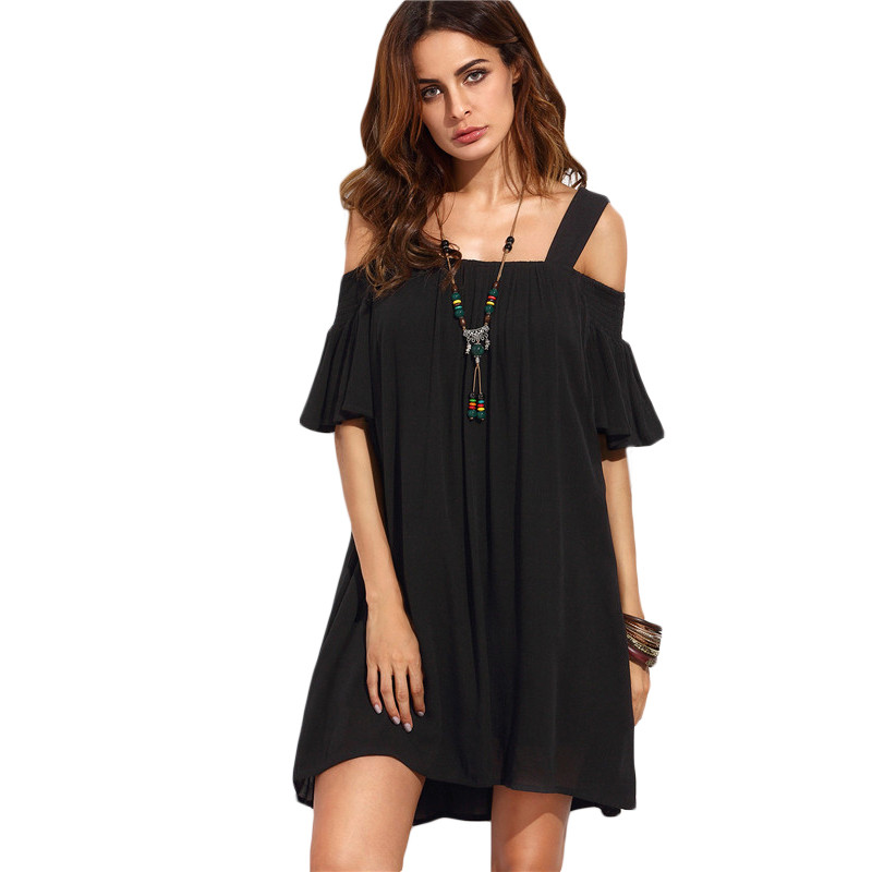 SheIn-Casual-Dresses-For-Women-2016-Summer-Ladies-Plain-Black-Cold-Shoulder-Ruffle-Short-Sleeve-Stra-32717767250