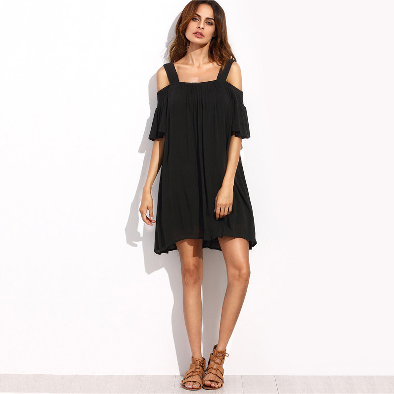 SheIn-Casual-Dresses-For-Women-2016-Summer-Ladies-Plain-Black-Cold-Shoulder-Ruffle-Short-Sleeve-Stra-32717767250