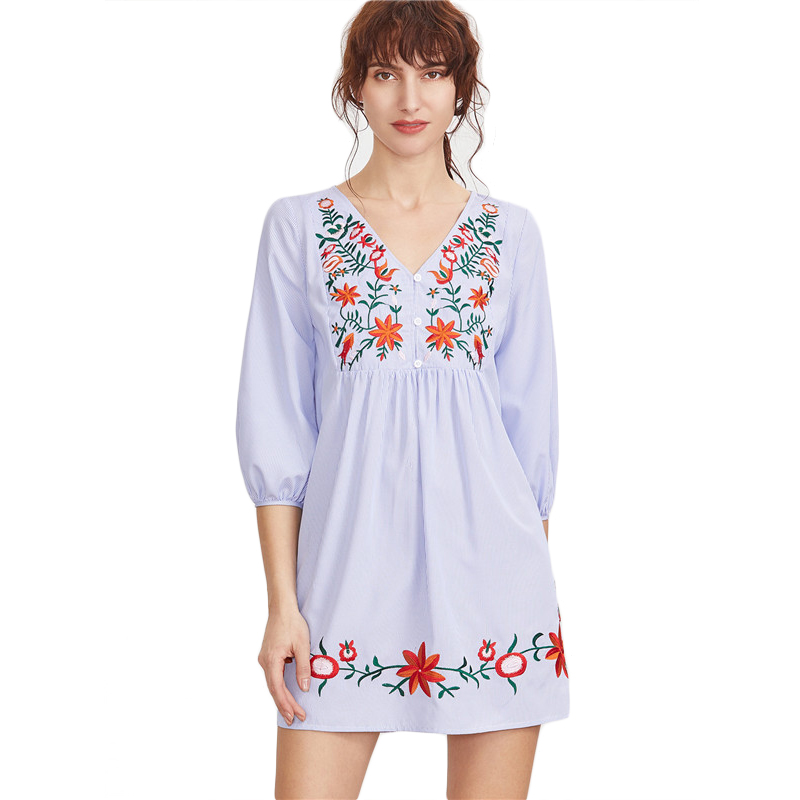 SheIn-Embroidered-Blue-Striped-Button-Front-Lantern-Sleeve-Boho-Dress-V-Neck-Three-Quarter-Length-Sl-32796411022