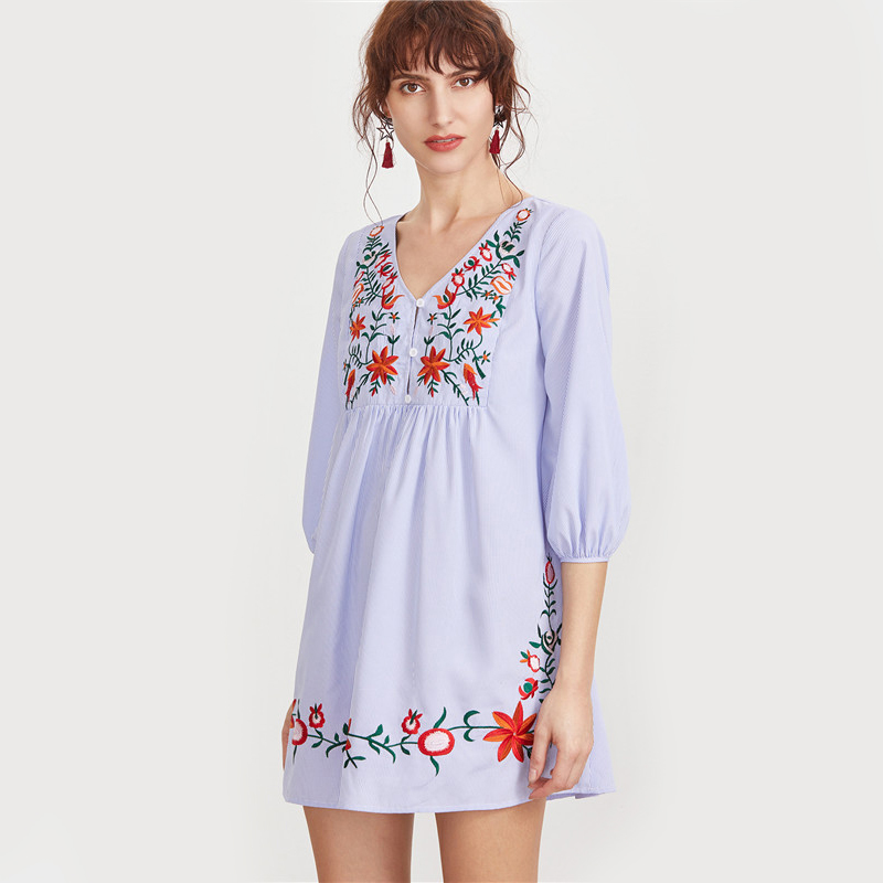 SheIn-Embroidered-Blue-Striped-Button-Front-Lantern-Sleeve-Boho-Dress-V-Neck-Three-Quarter-Length-Sl-32796411022