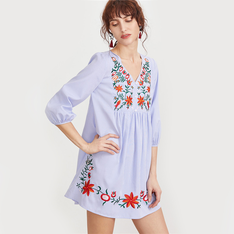 SheIn-Embroidered-Blue-Striped-Button-Front-Lantern-Sleeve-Boho-Dress-V-Neck-Three-Quarter-Length-Sl-32796411022