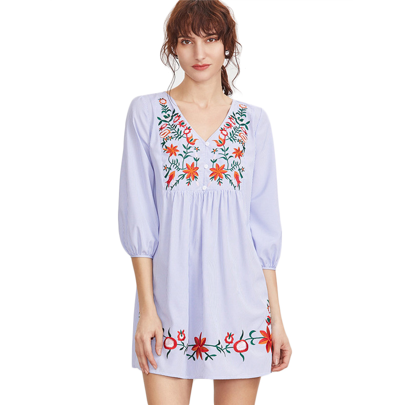 SheIn-Embroidered-Blue-Striped-Button-Front-Lantern-Sleeve-Boho-Dress-V-Neck-Three-Quarter-Length-Sl-32796411022