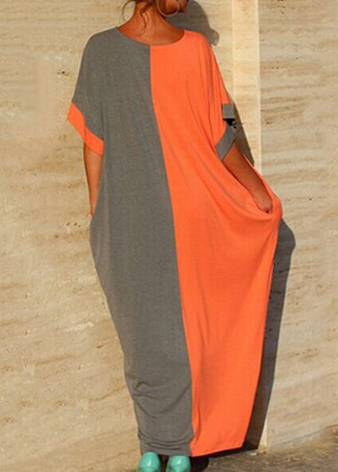 SheIn-Ladies-Short-Sleeve-Crew-Neck-Dresses-Woman-2016-Summer-New-Arrival-Casual-Grey-Orange-Contras-32661259173